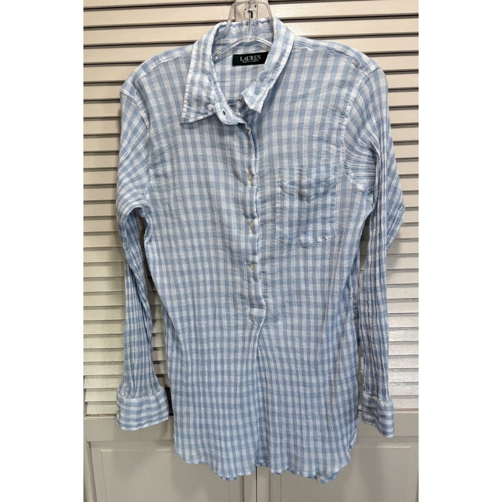 Lauren Ralph Lauren White/Blue Button Up Long Sleeve Shirt Size L